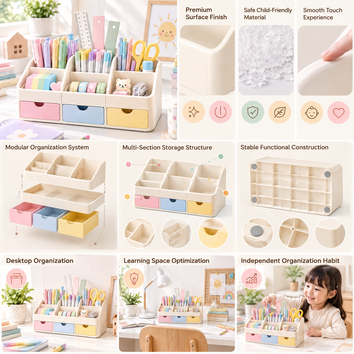 Lorqavien™ Multi-Compartment Desk Organizer with Drawers