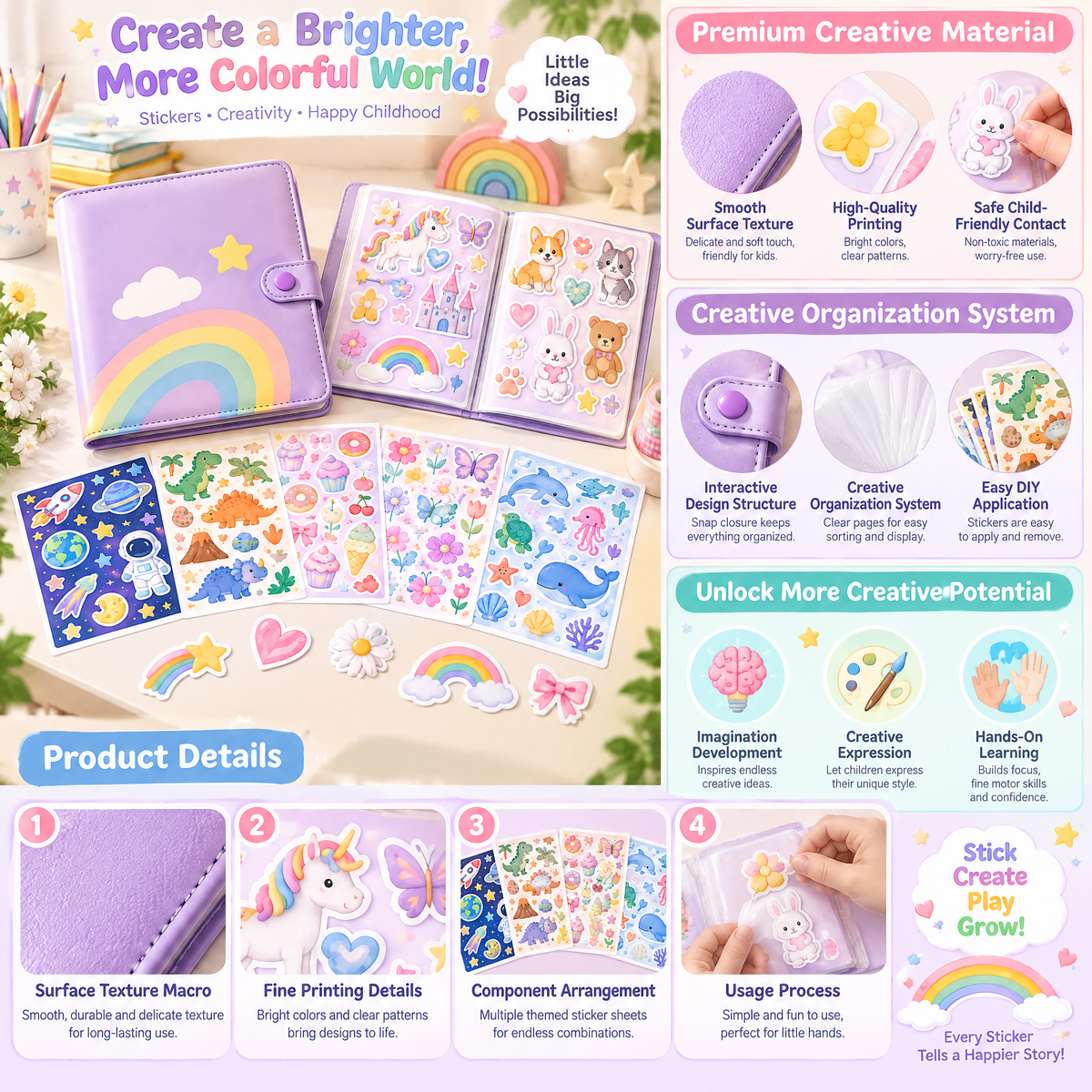 Lorqavien™ Rainbow Sticker Collection Book